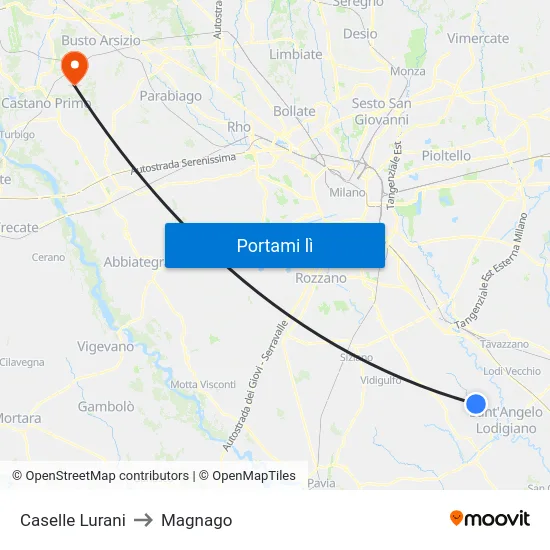 Caselle Lurani to Magnago map
