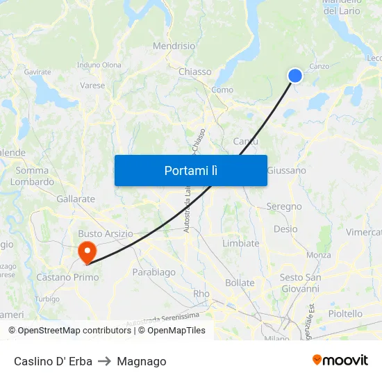 Caslino D' Erba to Magnago map