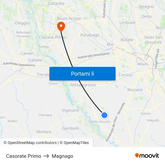 Casorate Primo to Magnago map
