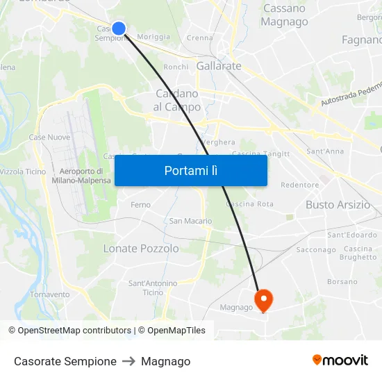 Casorate Sempione to Magnago map
