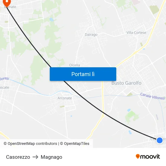 Casorezzo to Magnago map