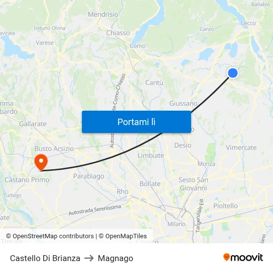 Castello Di Brianza to Magnago map