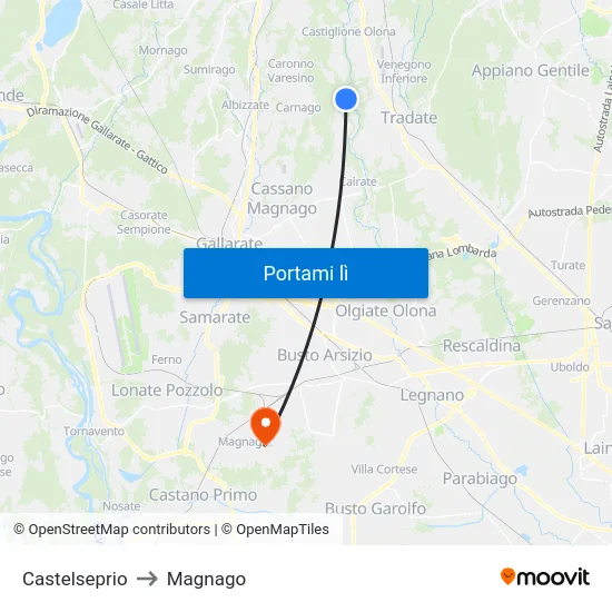 Castelseprio to Magnago map