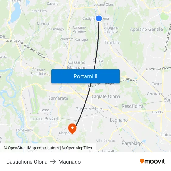 Castiglione Olona to Magnago map