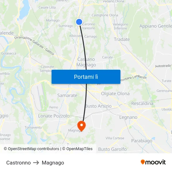 Castronno to Magnago map