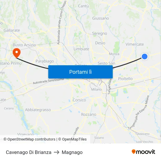 Cavenago Di Brianza to Magnago map