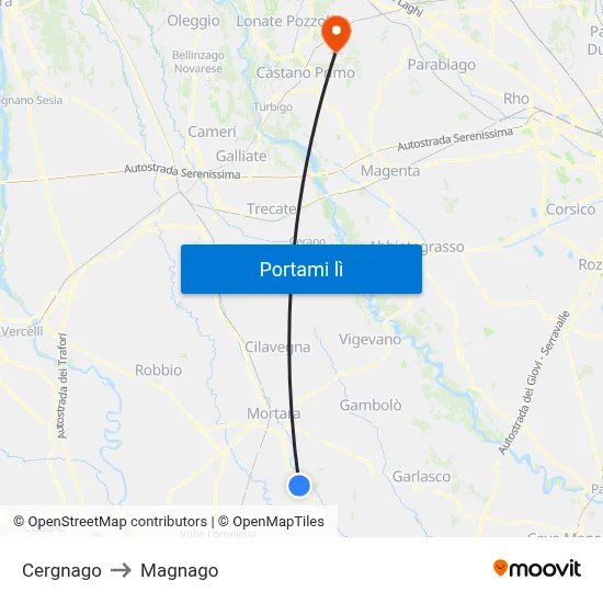 Cergnago to Magnago map