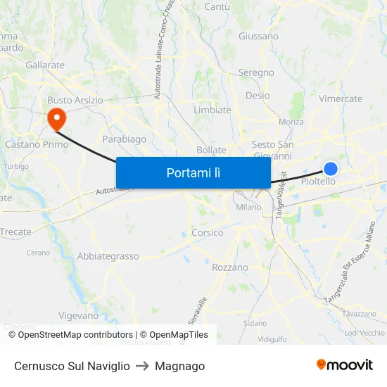 Cernusco Sul Naviglio to Magnago map