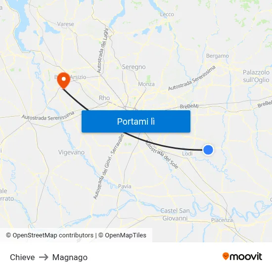 Chieve to Magnago map