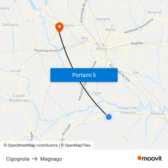 Cigognola to Magnago map