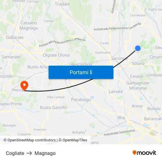 Cogliate to Magnago map