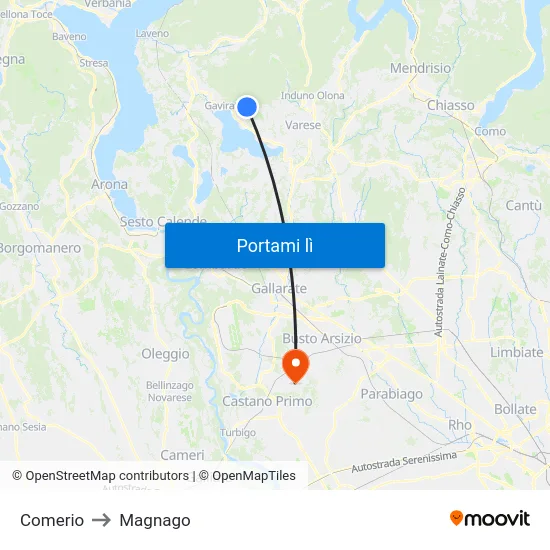Comerio to Magnago map
