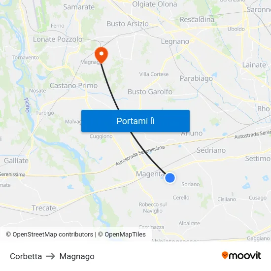 Corbetta to Magnago map