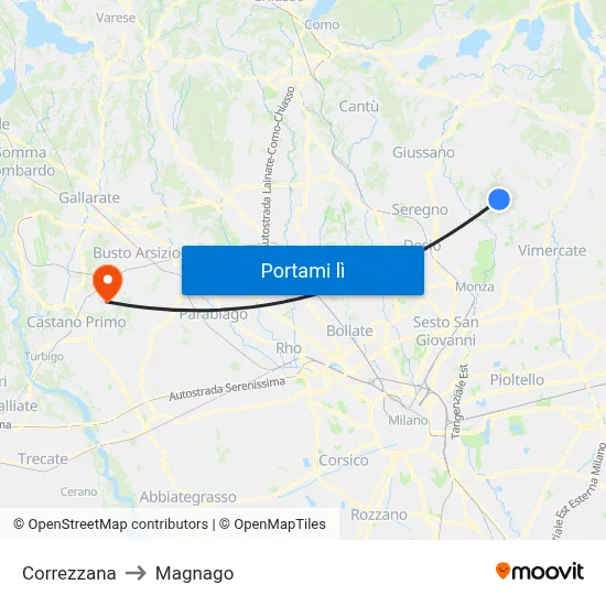 Correzzana to Magnago map