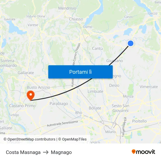 Costa Masnaga to Magnago map