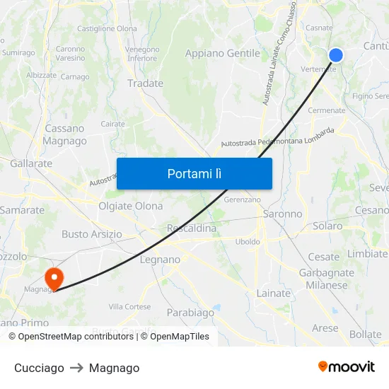 Cucciago to Magnago map