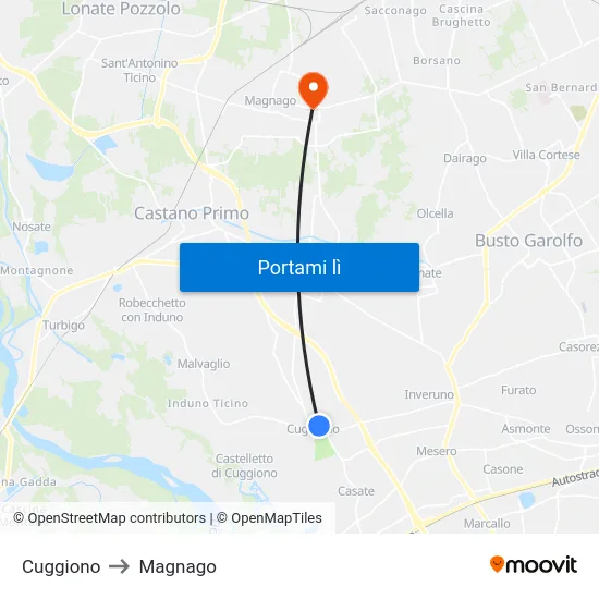 Cuggiono to Magnago map