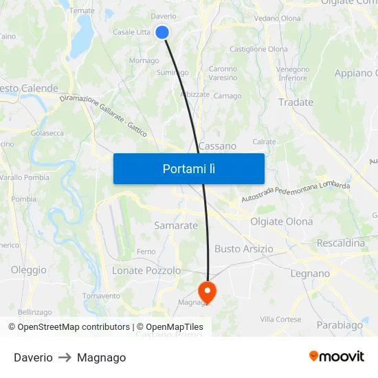 Daverio to Magnago map