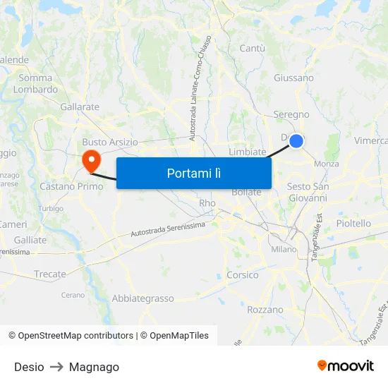 Desio to Magnago map