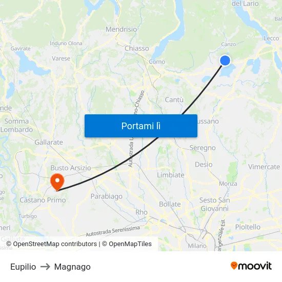 Eupilio to Magnago map