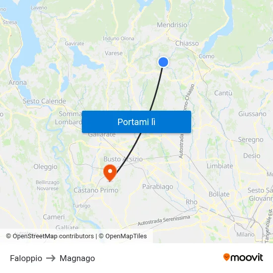 Faloppio to Magnago map