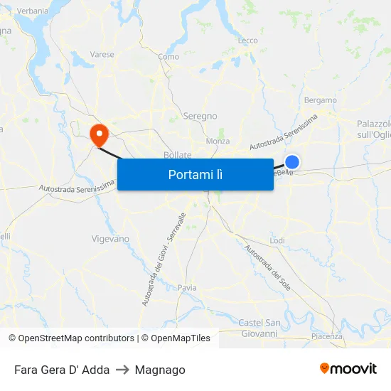 Fara Gera D' Adda to Magnago map