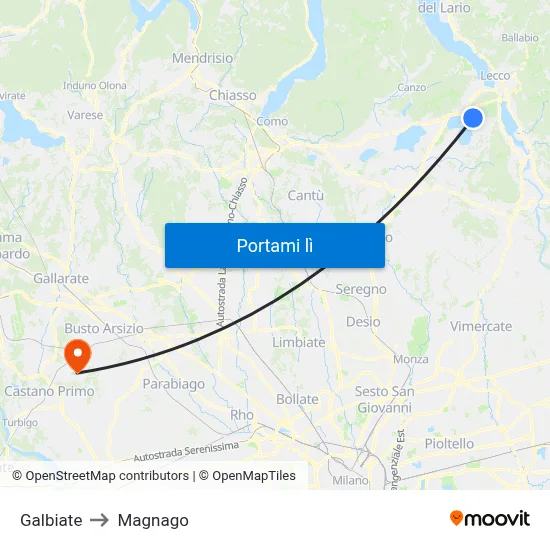 Galbiate to Magnago map