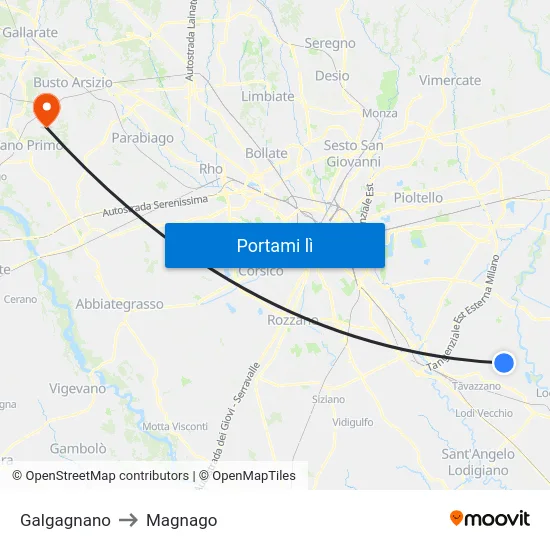 Galgagnano to Magnago map
