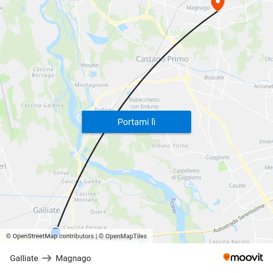 Galliate to Magnago map