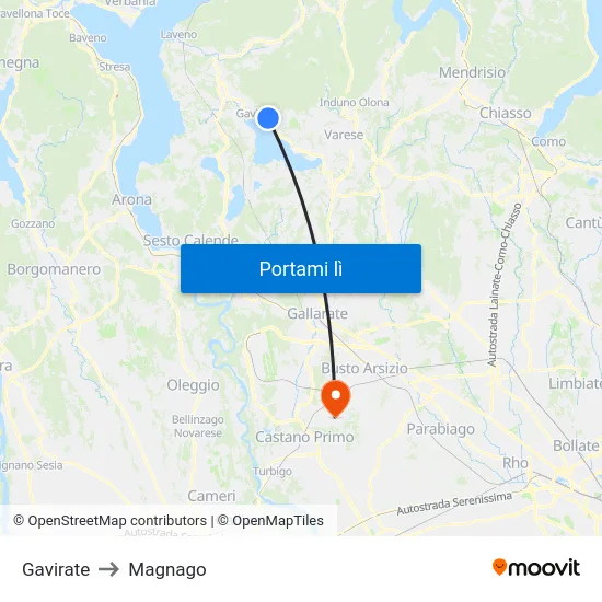 Gavirate to Magnago map