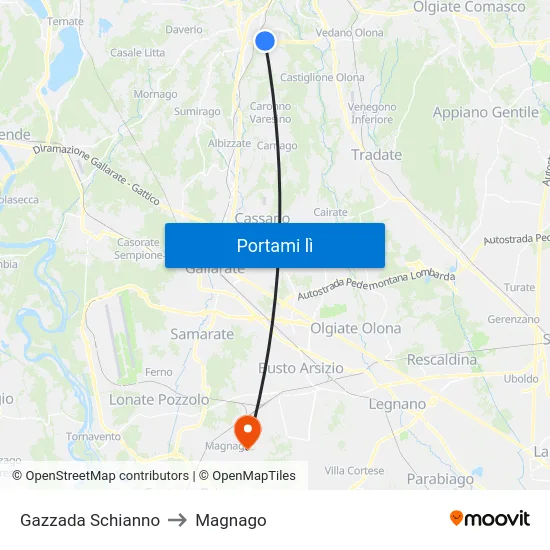 Gazzada Schianno to Magnago map