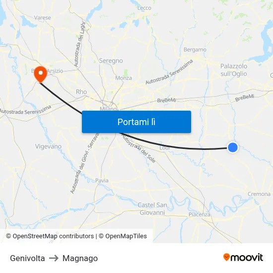 Genivolta to Magnago map