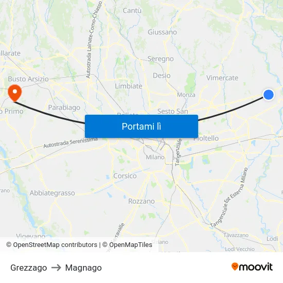 Grezzago to Magnago map
