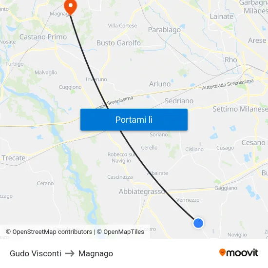 Gudo Visconti to Magnago map