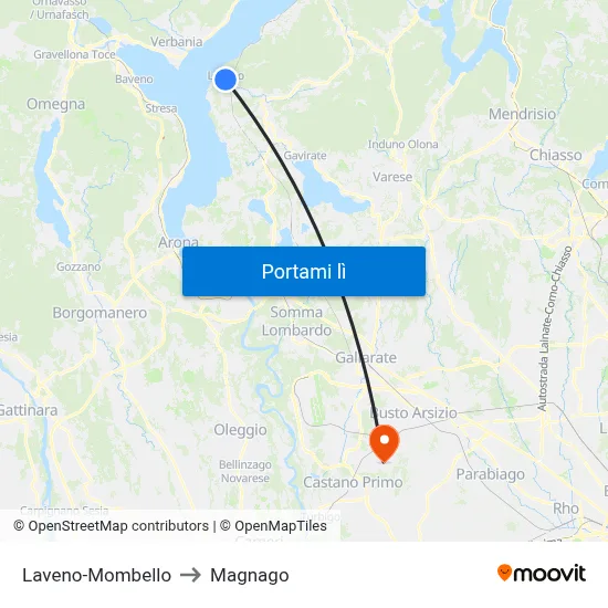 Laveno-Mombello to Magnago map