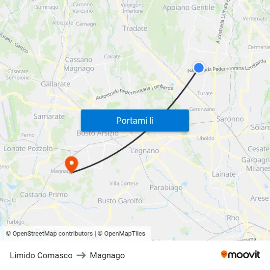 Limido Comasco to Magnago map