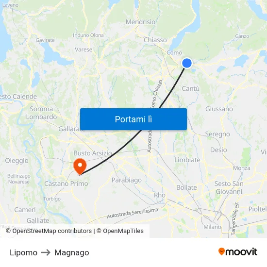 Lipomo to Magnago map