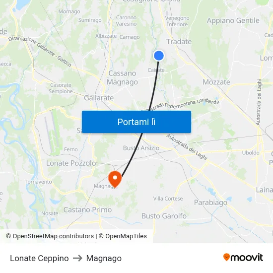 Lonate Ceppino to Magnago map