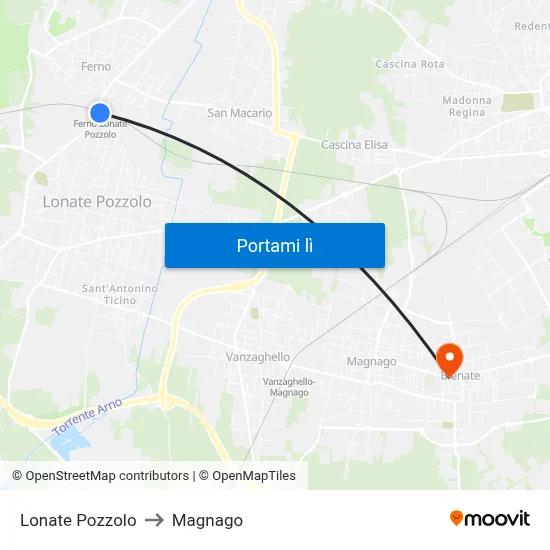Lonate Pozzolo to Magnago map