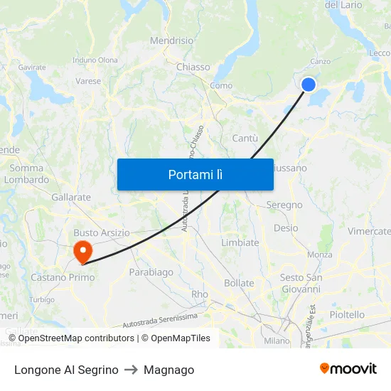 Longone Al Segrino to Magnago map
