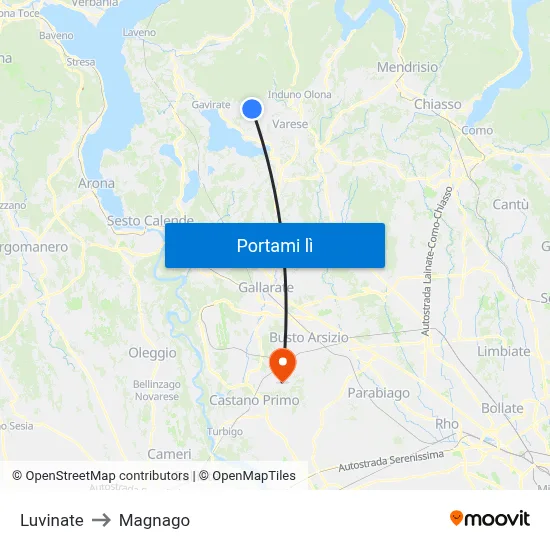 Luvinate to Magnago map