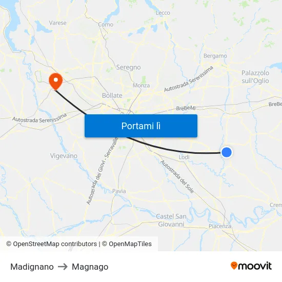 Madignano to Magnago map