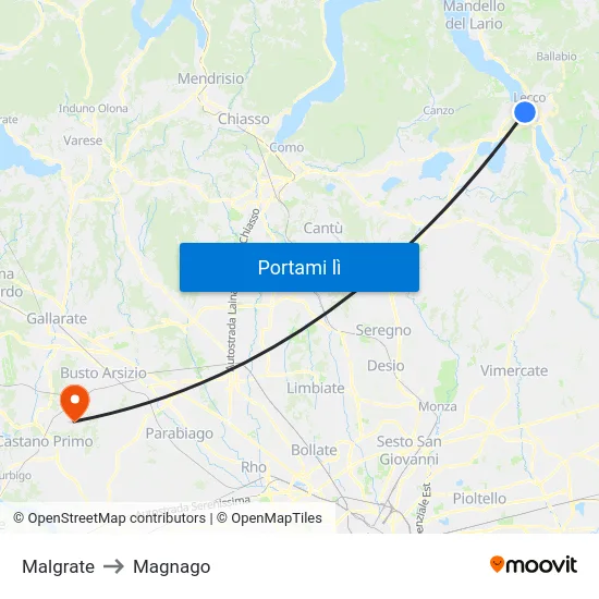 Malgrate to Magnago map