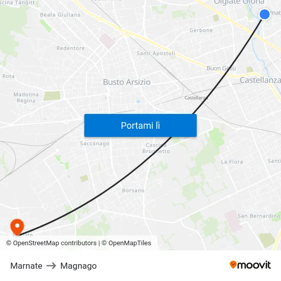 Marnate to Magnago map
