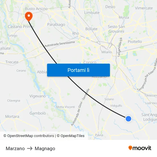 Marzano to Magnago map
