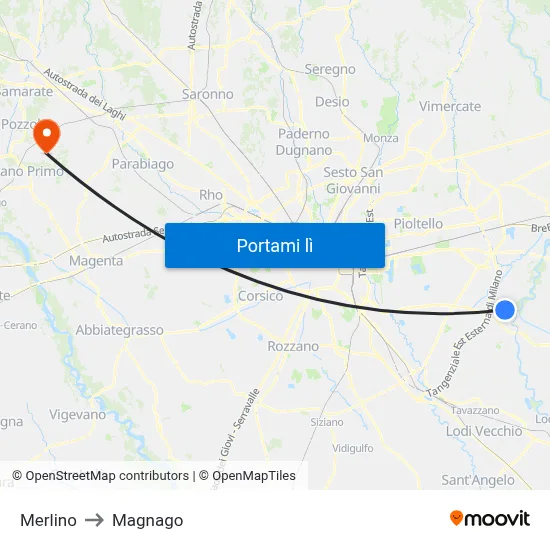 Merlino to Magnago map