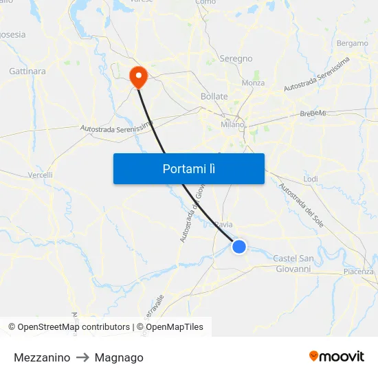 Mezzanino to Magnago map