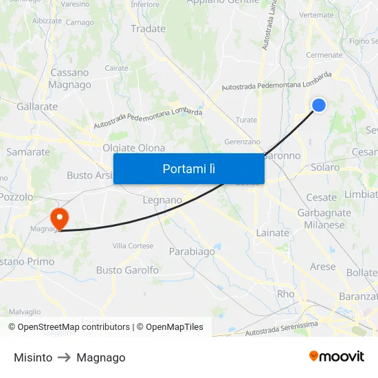 Misinto to Magnago map