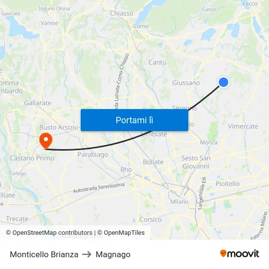 Monticello Brianza to Magnago map