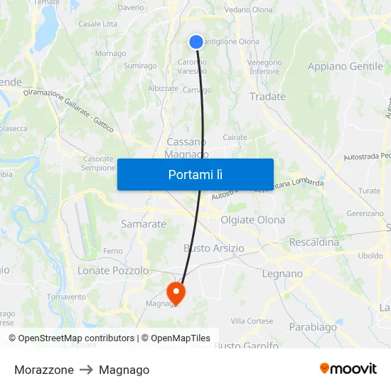 Morazzone to Magnago map